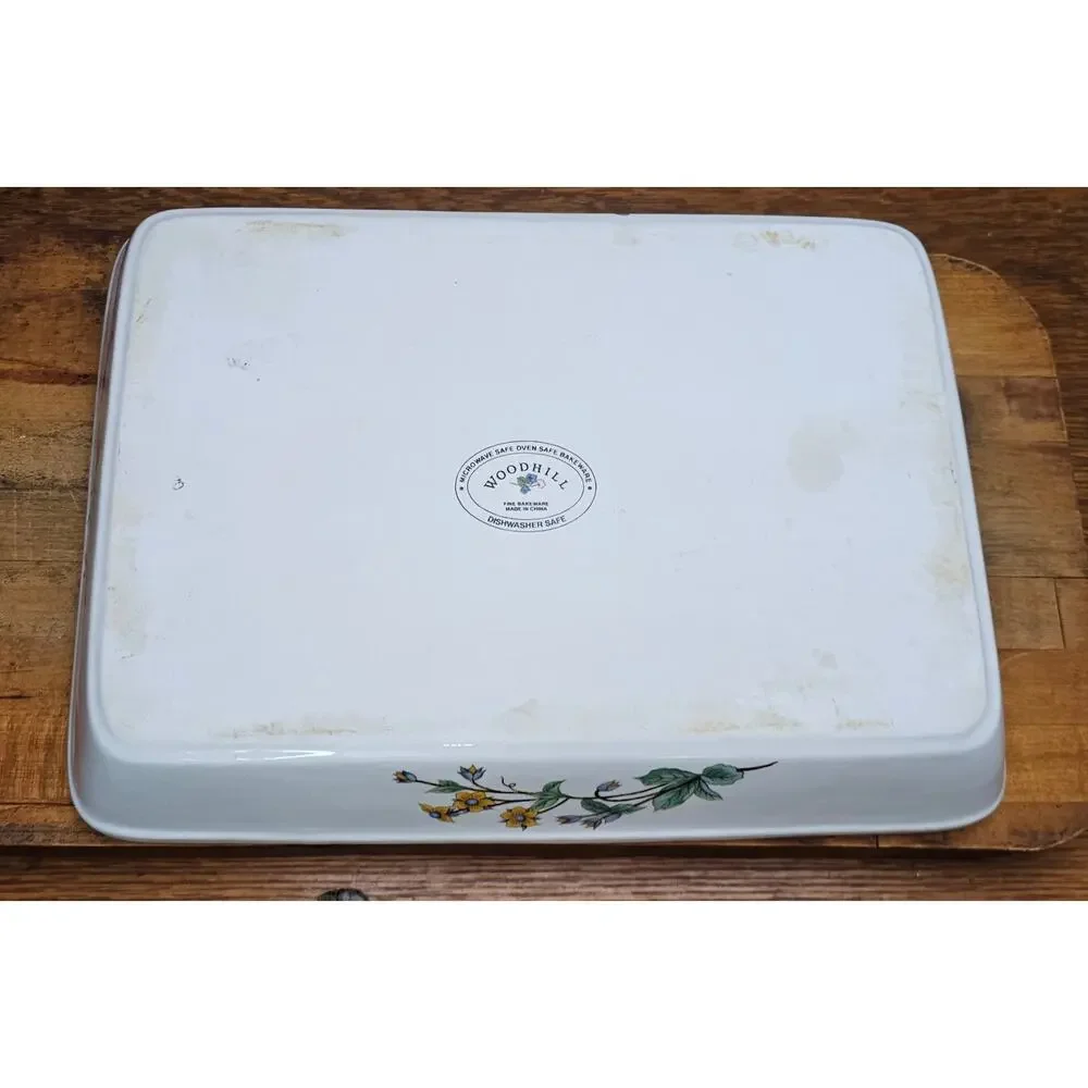 Woodhill Fine Bakeware Ceramic Botanical Floral Casserole Lasagna Dish 12 x 9